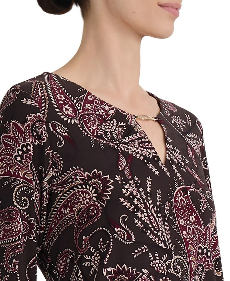 Jones New York Women's Paisley-Print 3/4-Sleeve Keyhole-Neck Blouse