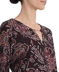 Jones New York Women's Paisley-Print 3/4-Sleeve Keyhole-Neck Blouse