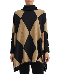 Jones New York Women's Argyle Turtleneck Poncho Pull-On Sweater