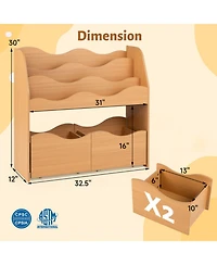 Sugift Kids Wooden Storage Organizer with 3-Tier Bookshelf and 2 Rolling Drawers for Kids Room
