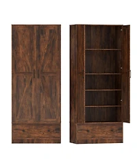 Sugift 72 Inch Tall Farmhouse Wooden Kitchen Pantry Cabinet with 2 Doors and Bottom Drawer