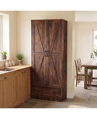 Sugift 72 Inch Tall Farmhouse Wooden Kitchen Pantry Cabinet with 2 Doors and Bottom Drawer