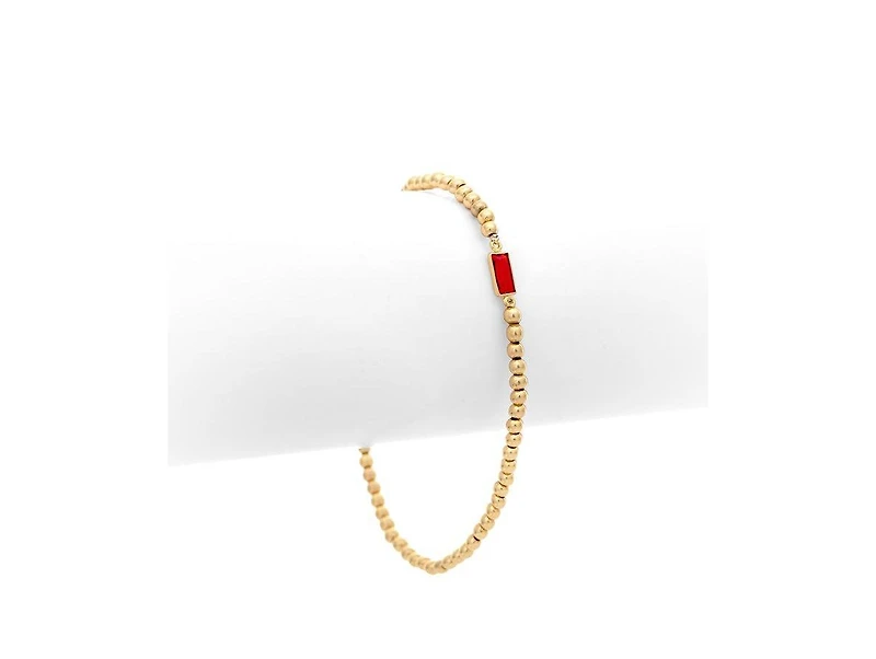 Rivka Friedman 18K Gold Plated Ruby Cz Polished Charm Stretch Bracelet