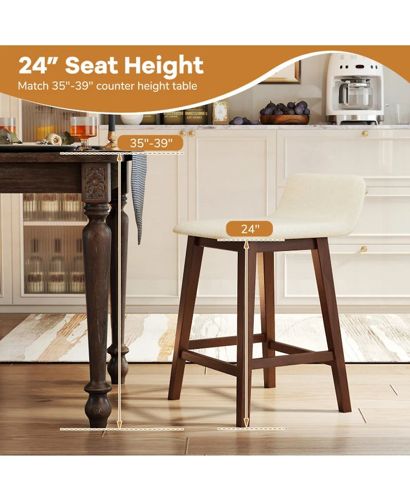 Sugift Set of 2 24 Inch Counter Height Bar Stools with Low Back