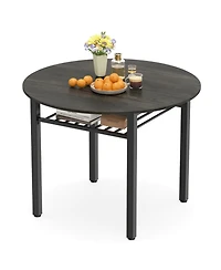 Sugift 40 in Round Kitchen Table with Storage Shelf and Metal Frame for 4 People