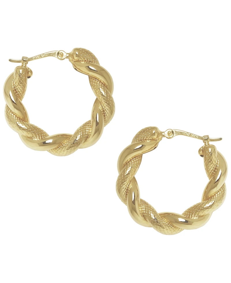 Macy's Sculptured Twisted Polished and Textured Hoop Earrings in 14k Yellow Gold