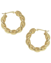 Macy's Sculptured Twisted Polished and Textured Hoop Earrings in 14k Yellow Gold
