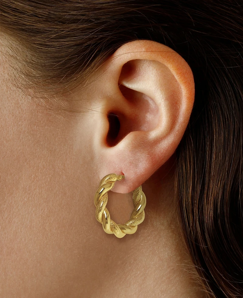 Macy's Sculptured Twisted Polished and Textured Hoop Earrings in 14k Yellow Gold