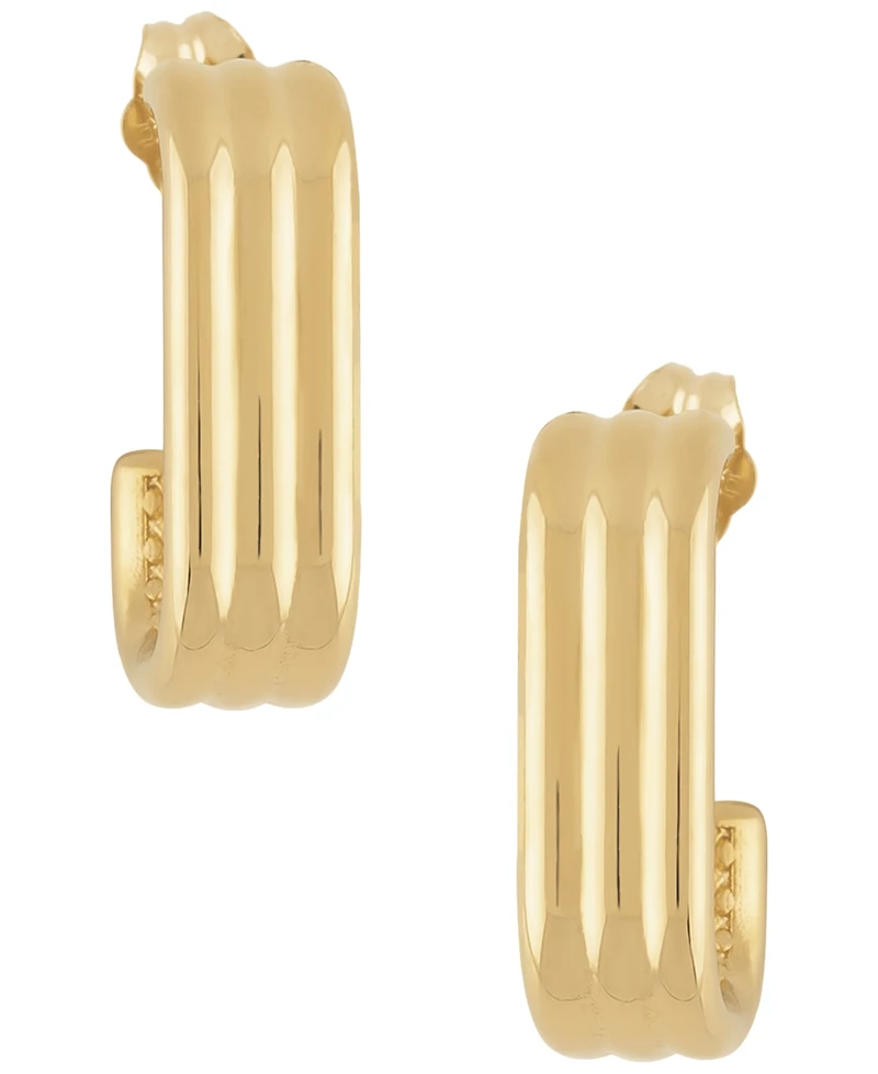 Macy's Sculptured Triple Tube Rectangle J Hoop Earrings in 14k Yellow Gold