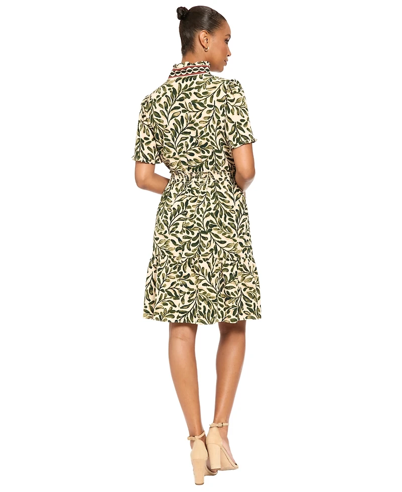 London Times Petite Floral-Print Tiered A-Line Dress