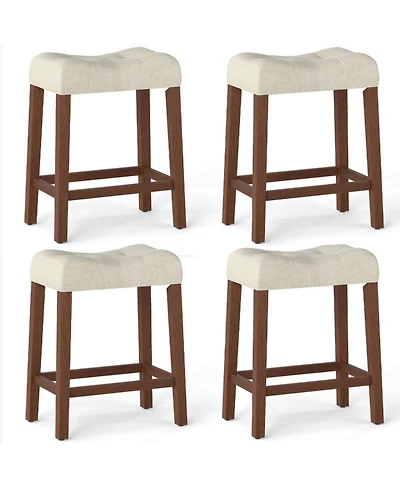 Sugift Set of 4 Upholstered Counter Height Bar Stools with Curved Saddle Seat