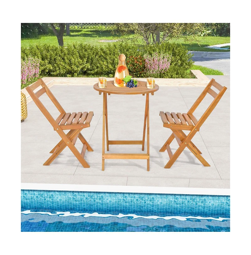 Boyel Living 3 Pieces Folding Patio Bistro Set with Slatted Tabletop