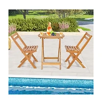 Boyel Living 3 Pieces Folding Patio Bistro Set with Slatted Tabletop