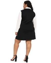 London Times Plus Fit and Flare Floral Long-Sleeve Sweater Dress