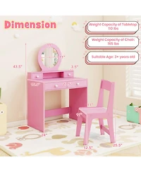 Sugift Kids Princess Vanity Set with Mirror Makeup Dressing Desk and Chair Set