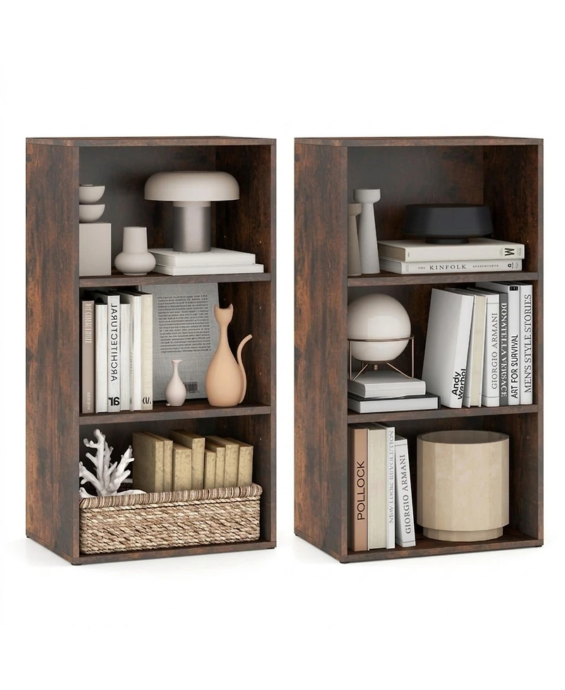 Sugift Set of 2 3-Tier Cube Bookcases with Adjustable Shelves for Home Office