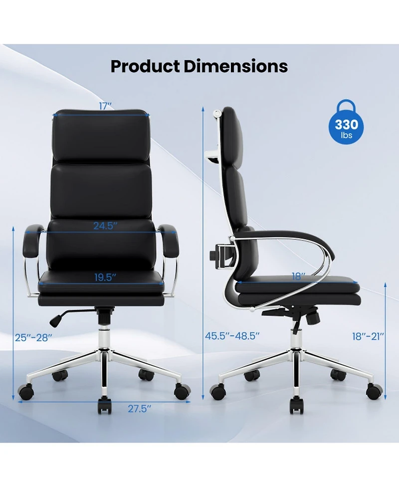 Sugift Ergonomic Leather Office Chair with Adjustable Height and 90degree(s)-135degree(s) Rocking Function