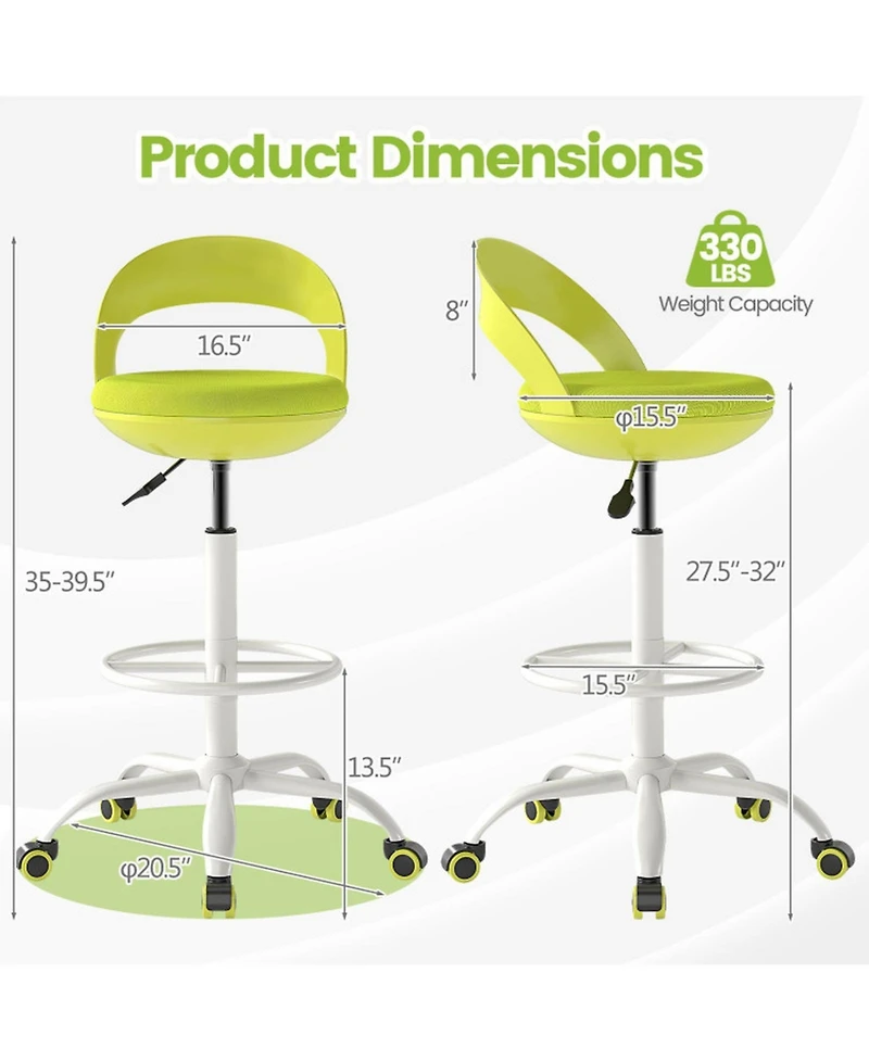 Sugift Rolling Drafting Stool Tall Desk Chair with Wheels Mesh Upholstery