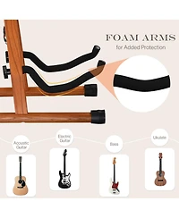 Yescom Wooden Folding Guitar Stand with Foam Arms fits for Acoustic Guitars, Ukuleles, Violins A-frame Floor Instrument Display Recording Studios