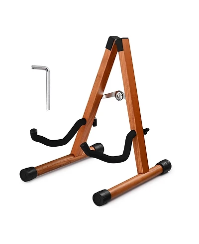 Yescom Wooden Folding Guitar Stand with Foam Arms fits for Acoustic Guitars, Ukuleles, Violins A-frame Floor Instrument Display Recording Studios