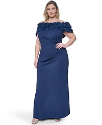 Eliza J Plus Rosette-Trim Off-The-Shoulder Evening Gown