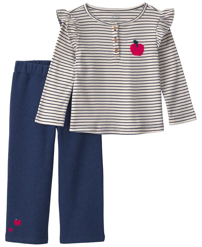Carter's Toddler Girls' 2T-5T Striped Fleece Long-Sleeve Top and Pants, 2-Piece Set