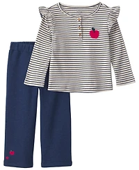 Carter's Toddler Girls' 2T-5T Striped Fleece Long-Sleeve Top and Pants, 2-Piece Set
