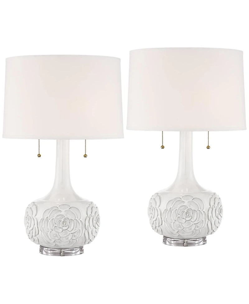 Possini Euro Design Natalia 27" Tall Modern Luxe Table Lamps Set of 2 Pull Chain Floral Ceramic Living Room Bedroom