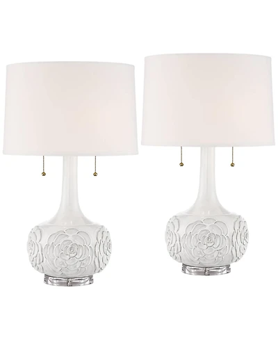 Possini Euro Design Natalia 27" Tall Modern Luxe Table Lamps Set of 2 Pull Chain Floral Ceramic Living Room Bedroom