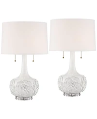 Possini Euro Design Natalia 27" Tall Modern Luxe Table Lamps Set of 2 Pull Chain Floral Ceramic Living Room Bedroom