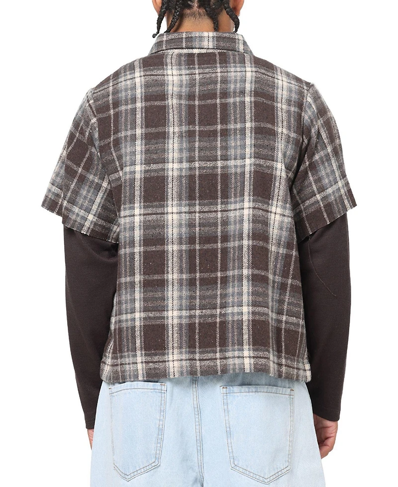 Saint Morta Men's Plaid Layered Long Sleeve Button Up Shirt