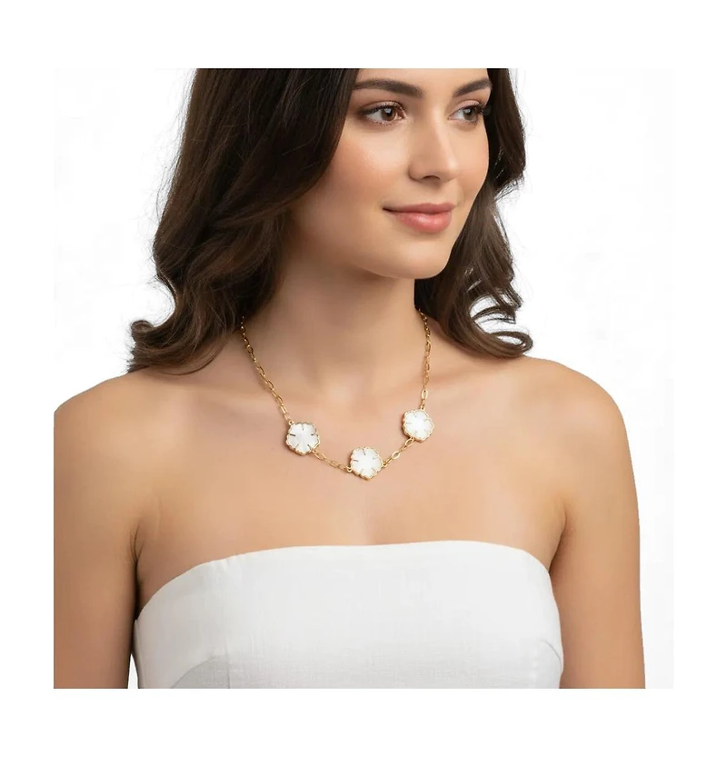 Rivka Friedman 18K Gold Plated Mother of Pearl Flower Station Necklace