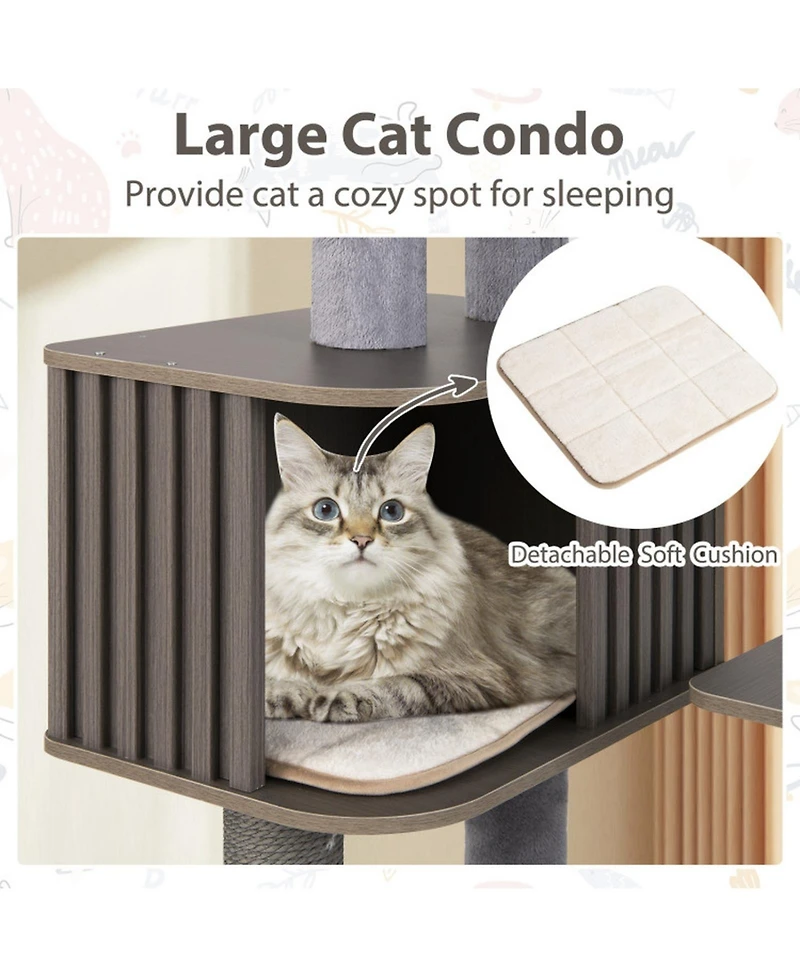 Sugift 59.5 in Tall Multi-Level Cat Tree Indoor Cat Tower with Cushion Top Perch