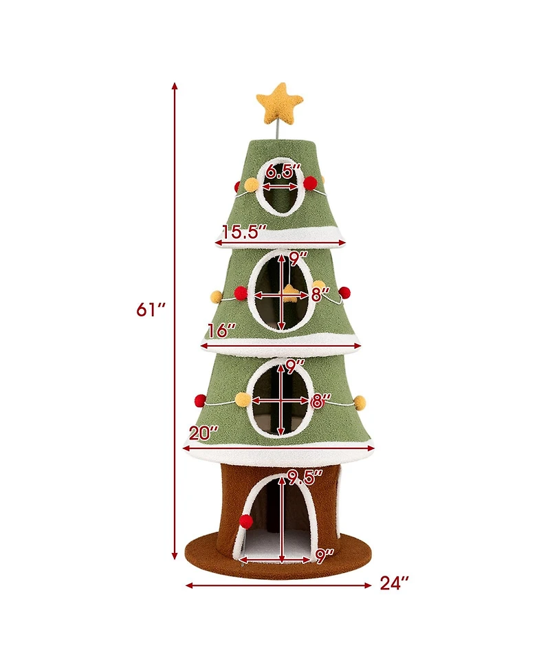 Sugift 61 Inch Christmas Cat Tree with 4 Condos for Indoor Cats Cute Cat Tower