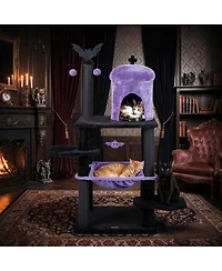 Sugift 51in Gothic Multi-Level Cat Tree with Spider Hanging Toy for Halloween
