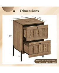 Sugift Mid-Century Modern 2-Drawer Nightstand End Table with Woven Storage