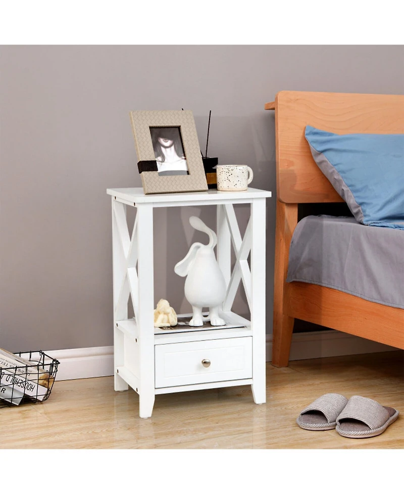 Sugift 2-Tier 16 x 14 in Multifunctional Nightstand with Storage Drawer