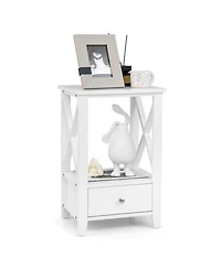 Sugift 2-Tier 16 x 14 in Multifunctional Nightstand with Storage Drawer
