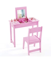 Sugift 2-in-1 Kids Vanity Table and Chair Set with Flip Top Mirror