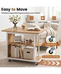 Sugift Mobile Night Stand with Foldable Swivel Top and 2-Tier Shelf for Small Spaces