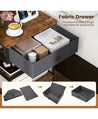 Sugift Set of 2 Nightstands with Charging Station 28 in Tall Bedside Table with Fabric Drawer