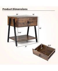 Sugift Set of 2 Industrial Nightstands with Wooden Drawer and Adjustable Foot Pads for Bedroom