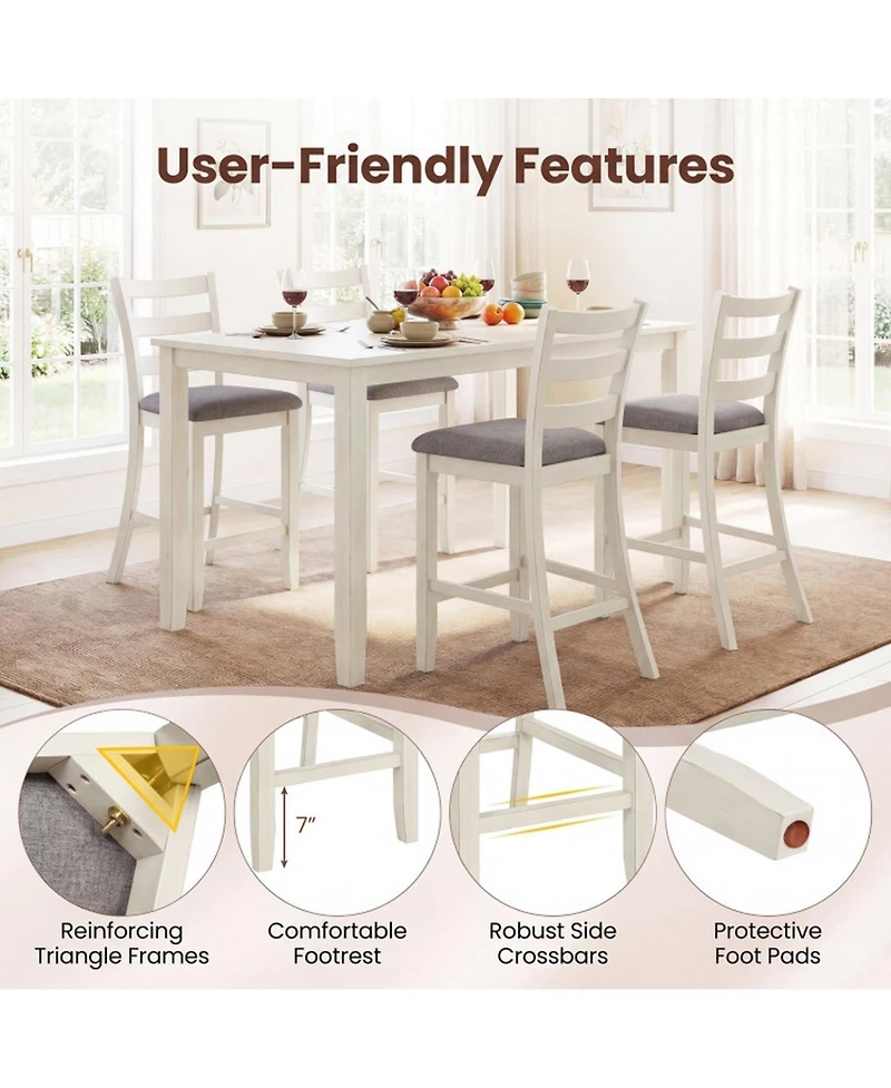 Sugift 4-Piece Counter Height Chairs with Fabric Seats and Rubber Wood Legs