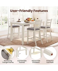 Sugift 4-Piece Counter Height Chairs with Fabric Seats and Rubber Wood Legs