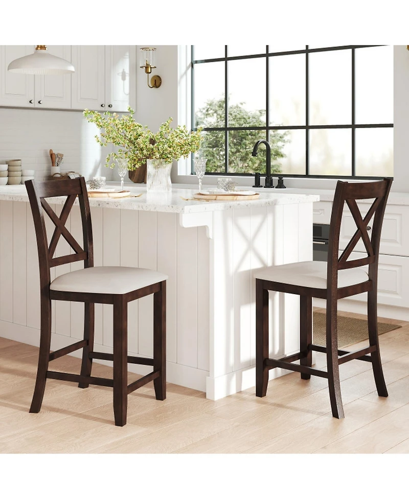 Sugift Modern Farmhouse Counter Height Stools with Footrest and Cushion