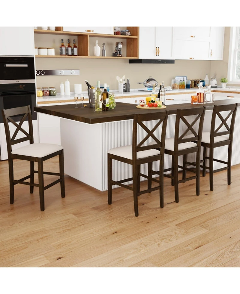 Sugift Set of 2 X-Back Bar Stools with Upholstered Cushioned Seats