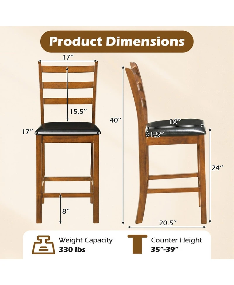 Sugift Set Of 2 Rubber Wood Ladder Back 24 Inch Counter Height Bar Stools for Kitchen Island High Chairs