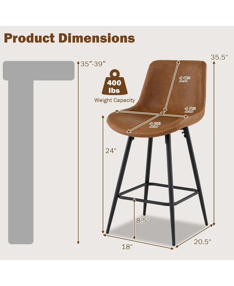 Sugift Set of 2 24 Inch Bar Stools with Backs and Footrests