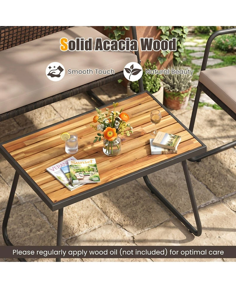 Sugift 4-Piece Patio Furniture Set with Acacia Wood Table and Zippered Cushions