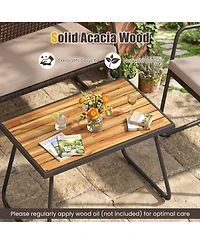 Sugift 4-Piece Patio Furniture Set with Acacia Wood Table and Zippered Cushions